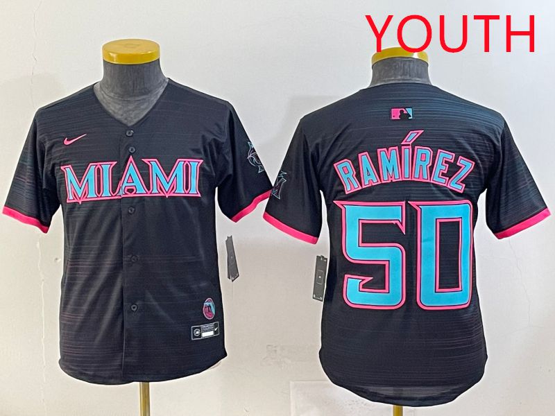 Youth 2025 Miami Marlins #50 Ramirez Black Joint Name Nike MLB Jersey style 1